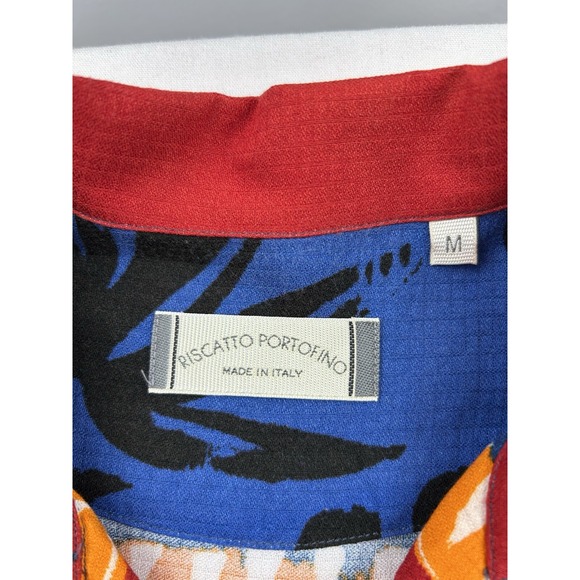 Riscatto Portofino Blue Yellow Red Hawaiian Shirt Mens Medium Short‎ Sleeve - Picture 4 of 10